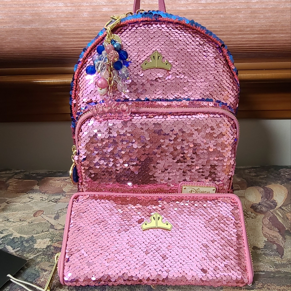 Loungefly Disney Sleeping Beauty Reversible Sequined Mini Backpack & Purse Charm